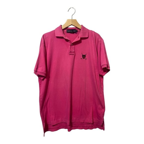 Ralph Lauren Vintage 90's Polo Shirt Pink Men's Size Medium Golf Crest SS - Picture 2 of 6